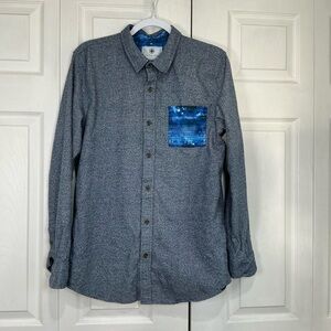 🍓 On The Byas Blue / Gray Heathered Flannel Button Down Shirt - Medium